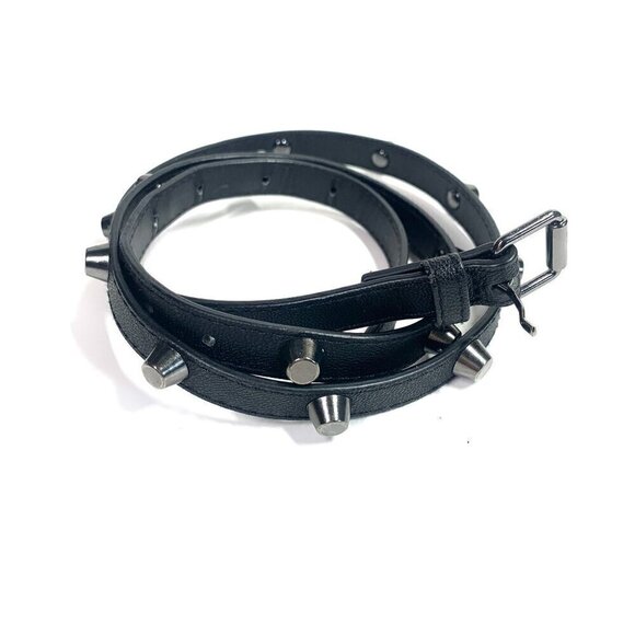 H&M Vegan Leather Studded Skinny Belt Black & Silver Waist Size 32"/M #224530 - Picture 1 of 7